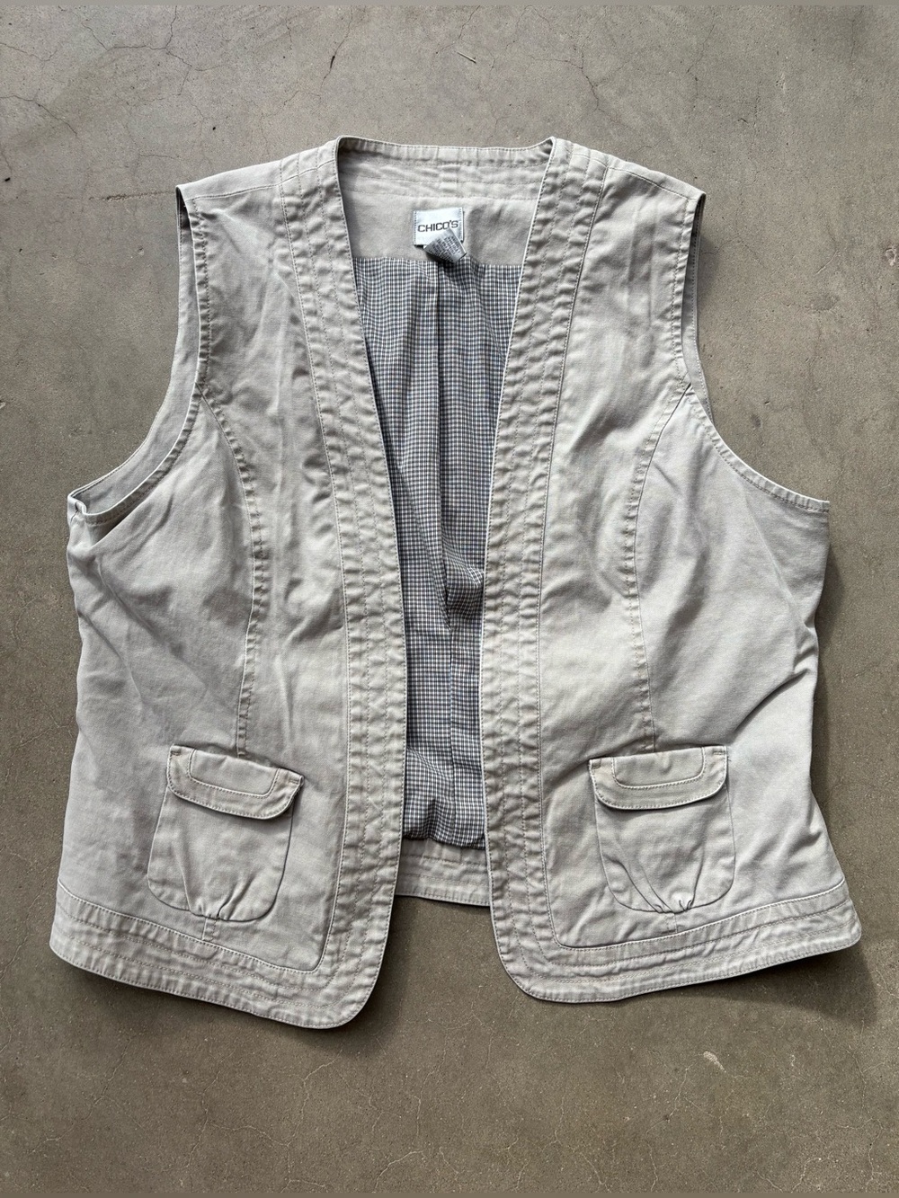 Chico's Light Tan Cotton Utility Vest with Flap Pockets Size 2